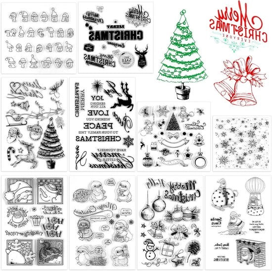 Stampe trasparenti per cartoline natalizie - 170 pezzi con design cappello di Natale, palloncino di Natale e fiocco di neve.