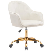Sedia da Ufficio in Velluto Crema Poltrona Imbottita da Scrivania con Base Oro