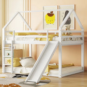 LETTO A CASTELLO A CASETTA CON SCIVOLO E SCALA 140x200 cm BIANCO