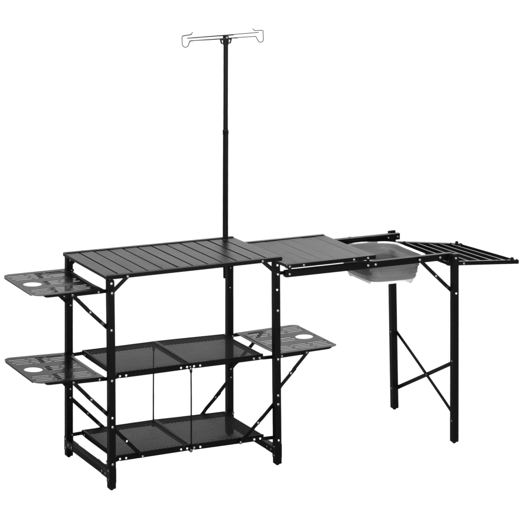 Tavolo da Picnic Pieghevole con Lavandino e Ripiani ¨C zephmum ¨C Grigio 173x52x80 cm