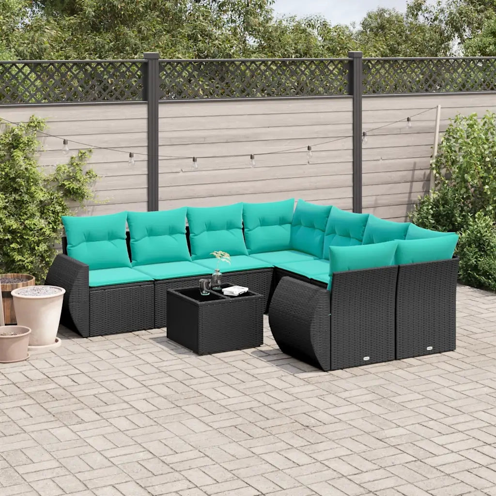 Set Divani da Giardino 9 pz con Cuscini Nero in Polyrattan 3221156