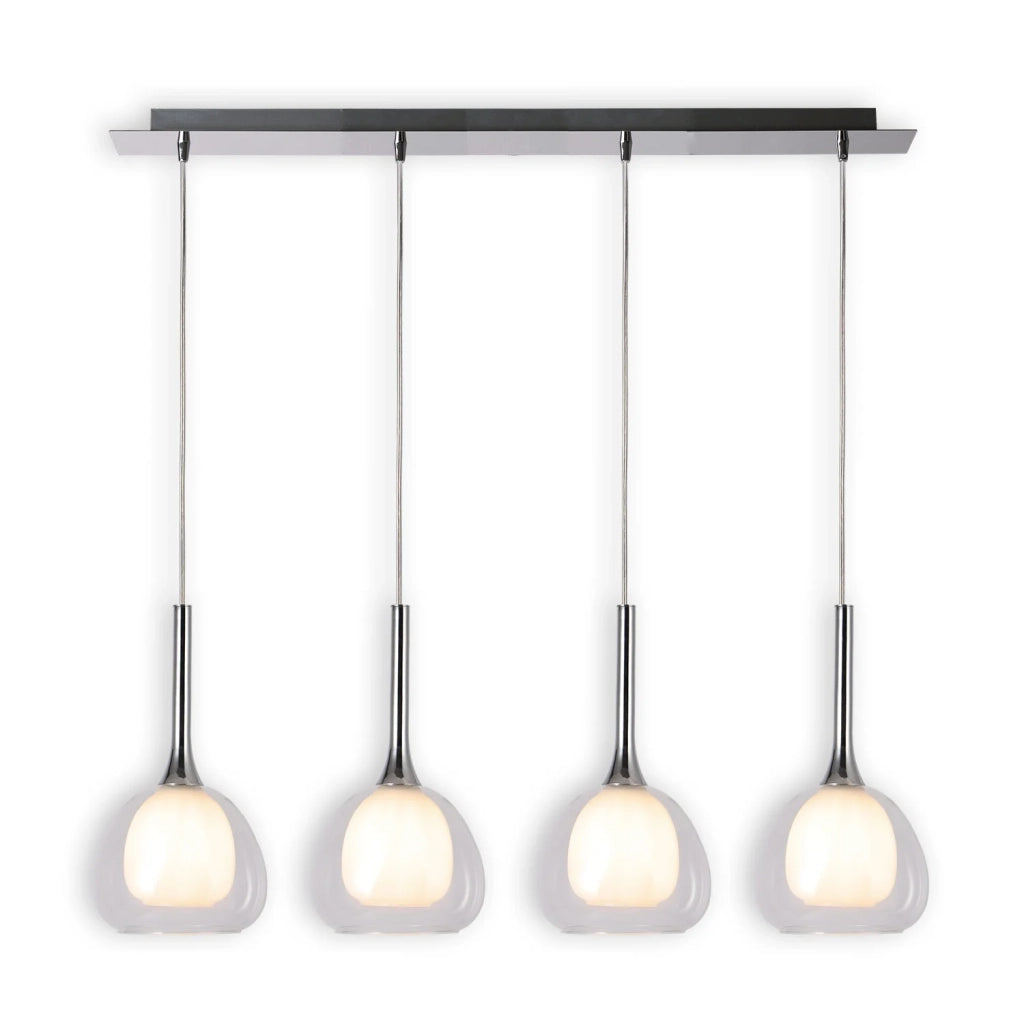 LÚZETE - LAMPADARIO A SOSPENSIONE 4 LUCI VETRO ESTERNO TRANSPARENTE INTERNO BIANCO NOLINA