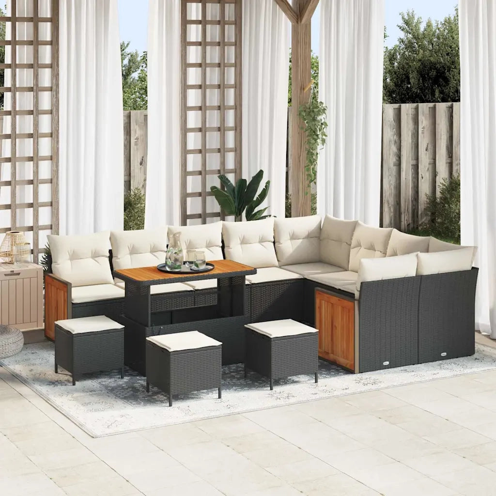 Set Divano da Giardino 14 pcs Nero e Crema polyrattan 3365300