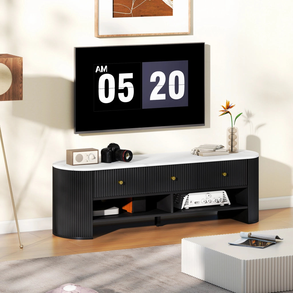 Mobile TV 140 cm con effetto marmo e 3 cassetti ¨C Minimal ¨C Nero 140x30x45