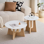 GrandCA HOME Set di 2 Tavolino Rotondo da Caffè, Tavolino da Soggiorno in Stile Minimalista Moderno, Materiale in Fibra di Legno a Media Densità, Adatto per Soggiorno, Camera da Letto - Bianco