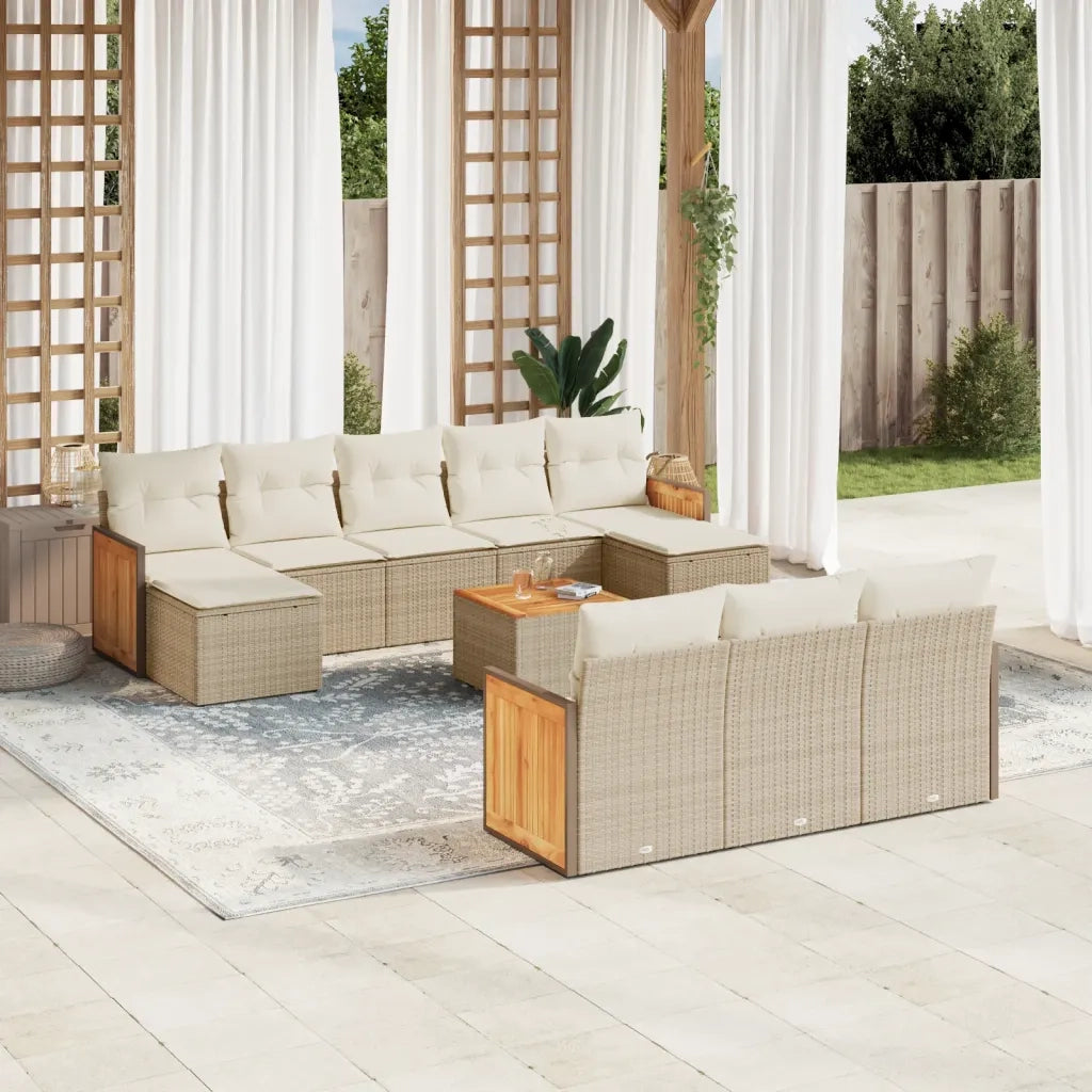 Set Divani da Giardino 11 pz con Cuscini Beige in Polyrattan