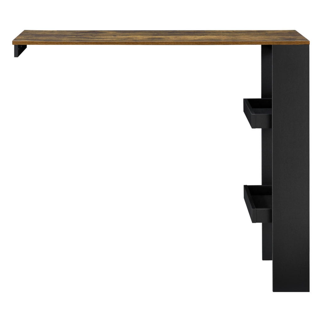 Tavolo Alto Bromölla da Bar Cucina Bancone da Parete con 2 Ripiani 120 x 45 x 106 cm - Effetto Rovere Scuro/Nero [en.casa]