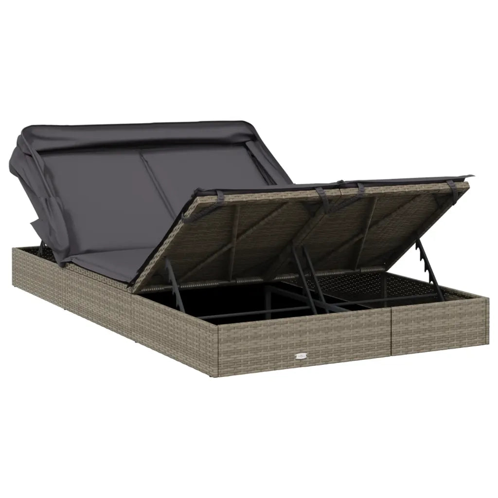 Sdraio da giardino | Lettino Doppio Tetto Pieghevole Grigio 213x118x97 cm Polyrattan