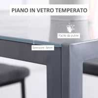 Tavolo Quadrato da 4 Persone per Cucina e Soggiorno, Tavolo Moderno in Metallo e Vetro Temperato, 75x75x75 cm, Grigio