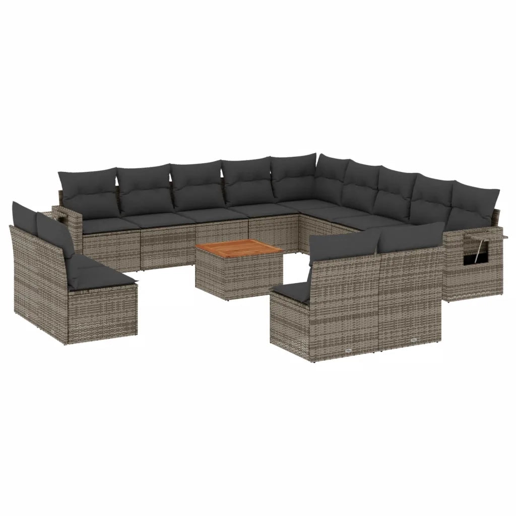 Set Divani da Giardino 14pz con Cuscini in Polyrattan Grigiocod mxl 92844