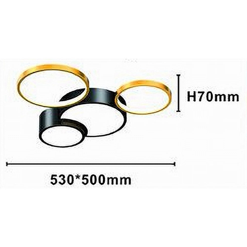 Trade Shop - Plafoniera Led 36w 4 Cerchi Oro Nero Lampada Da Soffitto Moderno Luce 6500k 70968 -