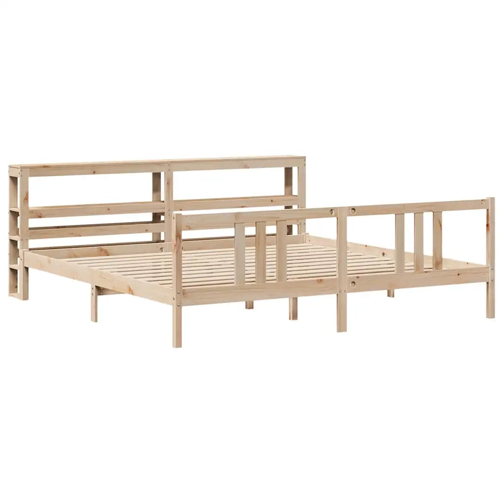 Letto matrimoniale | Letto per adulti | Giroletto con Testiera 200x200 cm in Legno Massello di Pino