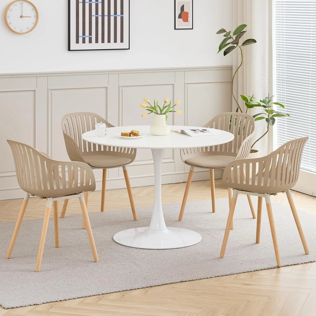 GrandCA HOME Set di 8 Sedie da Pranzo Moderne, Sedie da Cucina con Braccioli e Cuscini di Seduta, Schienale Verticale Cavo e Gambe in Legno per Soggiorno, Balcone, Ufficio - Cachi-mt