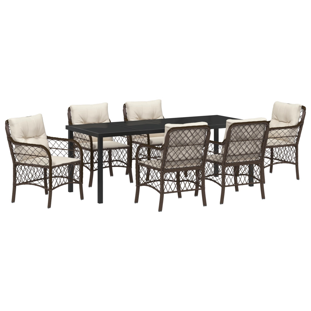 Set da Pranzo da Giardino con Cuscini Marrone Polyrattan