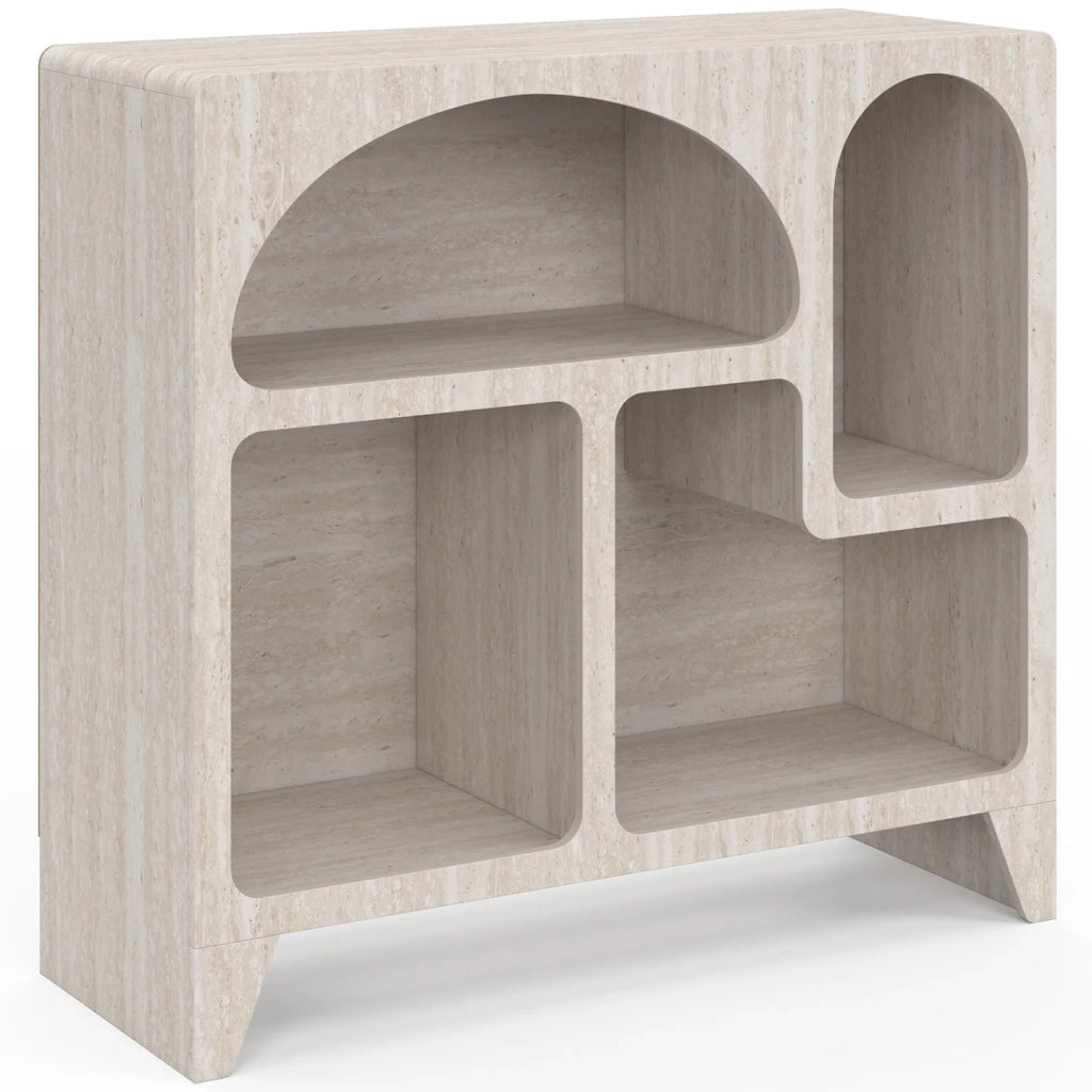 IDMarket - Credenza in stile organico da 80 cm ALESIA a 4 scomparti, effetto travertino