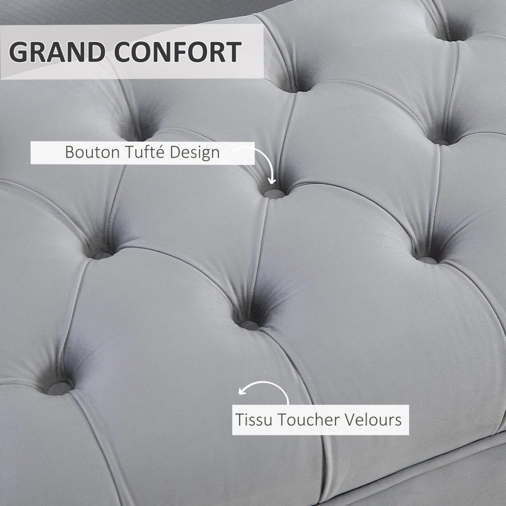 Pouf imbottito capitonnato ¨C zephmum ¨C grigio chiaro veluto metallo dorato 118x45x42 cm