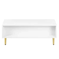 Tavolino da Salotto Moderno con 2 Cassetti e Design a Righe Verticali, 100x50x40 cm - Tavolino da Divano, Bianco+Oro