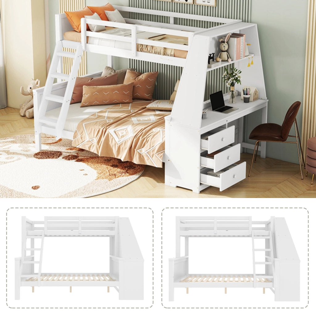 Letto a castello per bambini 90x200/140x200 cm con scrivania