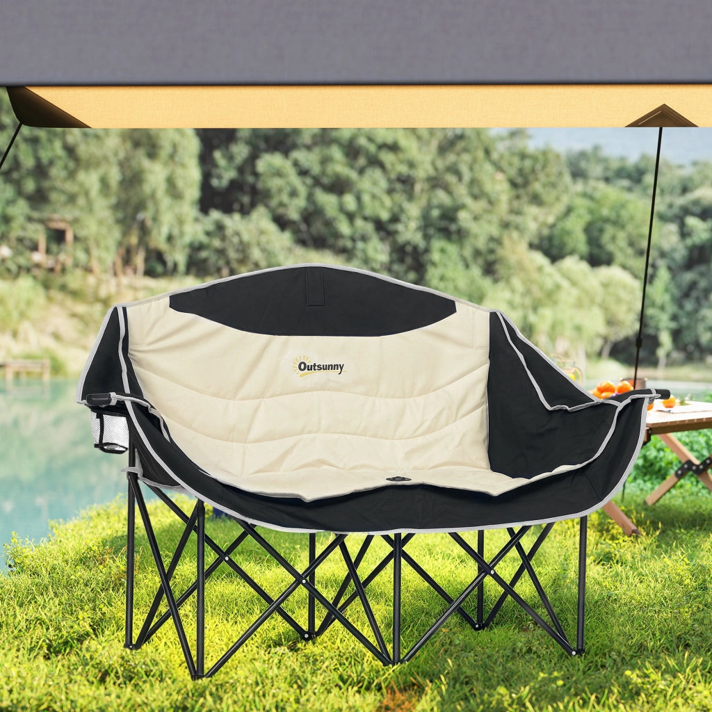 Sedia Pieghevole 2 Posti da Campeggio ¨C Xylo ¨C Con Portabicchiere e Borsa Trasporto Khaki 250kg