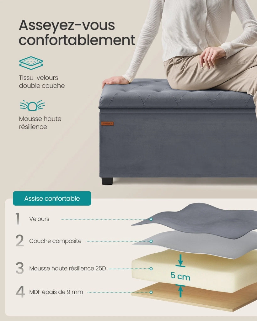 Pouf/pouf contenitore/poggiapiedi 40 x 110 x 40 cm testata letto cubica con contenitore portata fino a 300 kg per soggiorno camera da letto ingresso grigio 12_0007722
