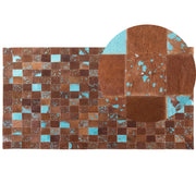 Tappeto Pelle Marrone e Blu 80 x 150 cm Pelle Bovina Artigianale