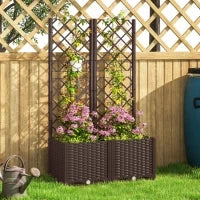Fioriera Rialzata con Traliccio per Rampicanti e 8 Fori di Drenaggio in PP, 80x40x135 cm, Marrone