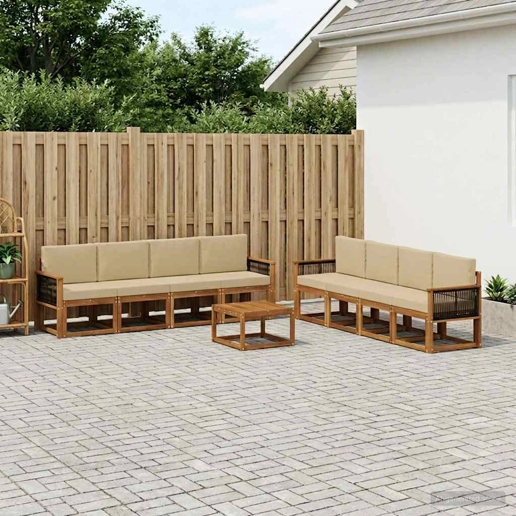 Set di divani da esterno 9 pz Naturale e Beige 3385094