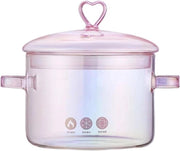 Pentola a Vapore in Vetro con Coperchio 1,5 Litri - Cucina Pasta Zuppa Latte Tè - Colore Rosa