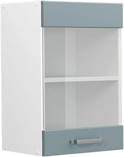 Mobile da cucina in vetro R-Line, Grigio-blu, 40 cm, per la libera combinazione all'interno di sistemi cucina modulari