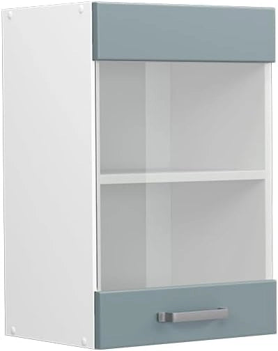 Mobile da cucina in vetro R-Line, Grigio-blu, 40 cm, per la libera combinazione all'interno di sistemi cucina modulari