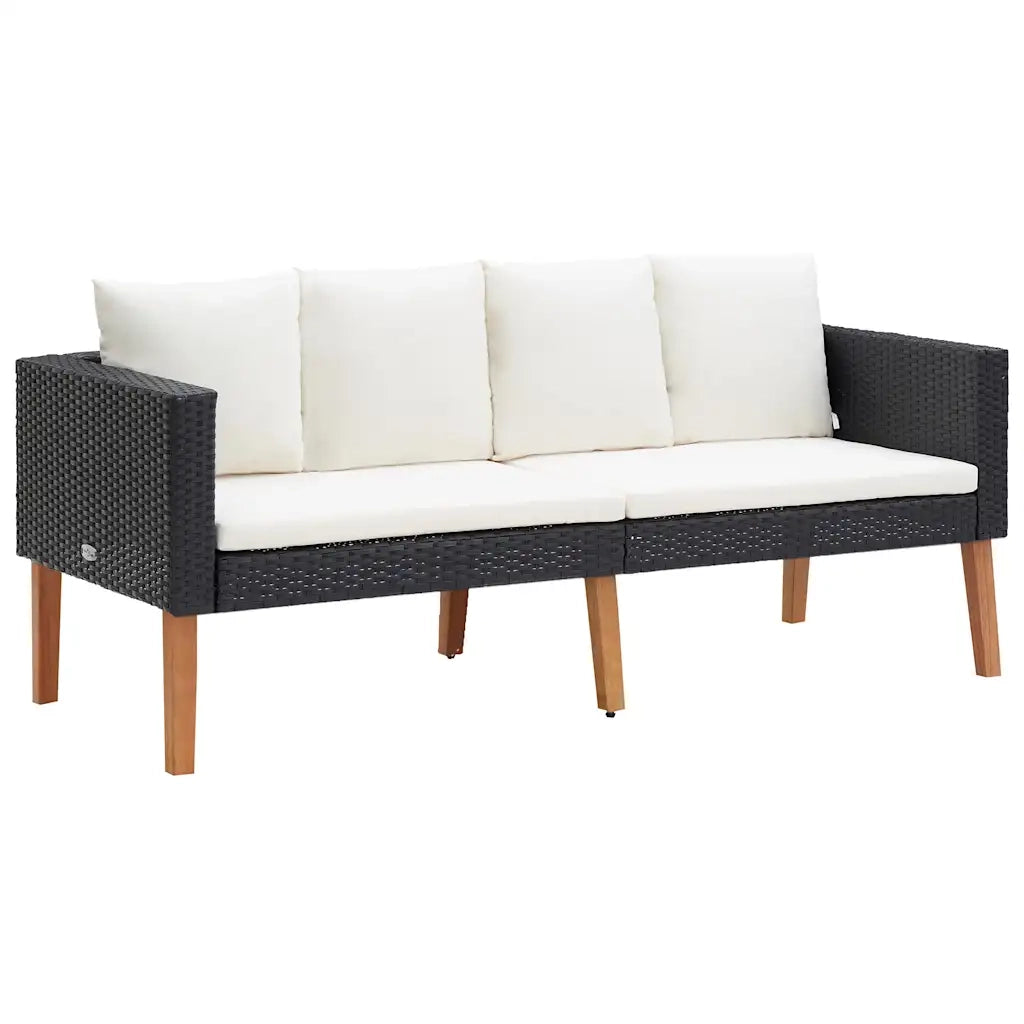 Divano da Giardino a 2 Posti con Cuscini in Polyrattan Nero 310216