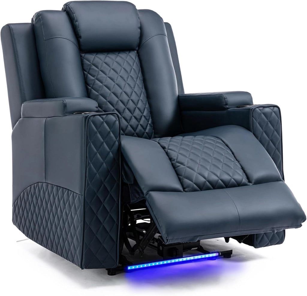 Poltrona Massaggiante Elettrica Illuminazione a LED Divano Telaio Home Theater Shake Divano Reclinabile Girevole con 2 Portabicchieri Nero