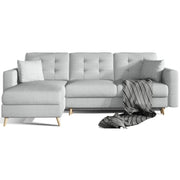 Divano ad angolo trasformabile HASGARD 3 posti grigio 248x162 cm - con vano contenitore e piedi in legno