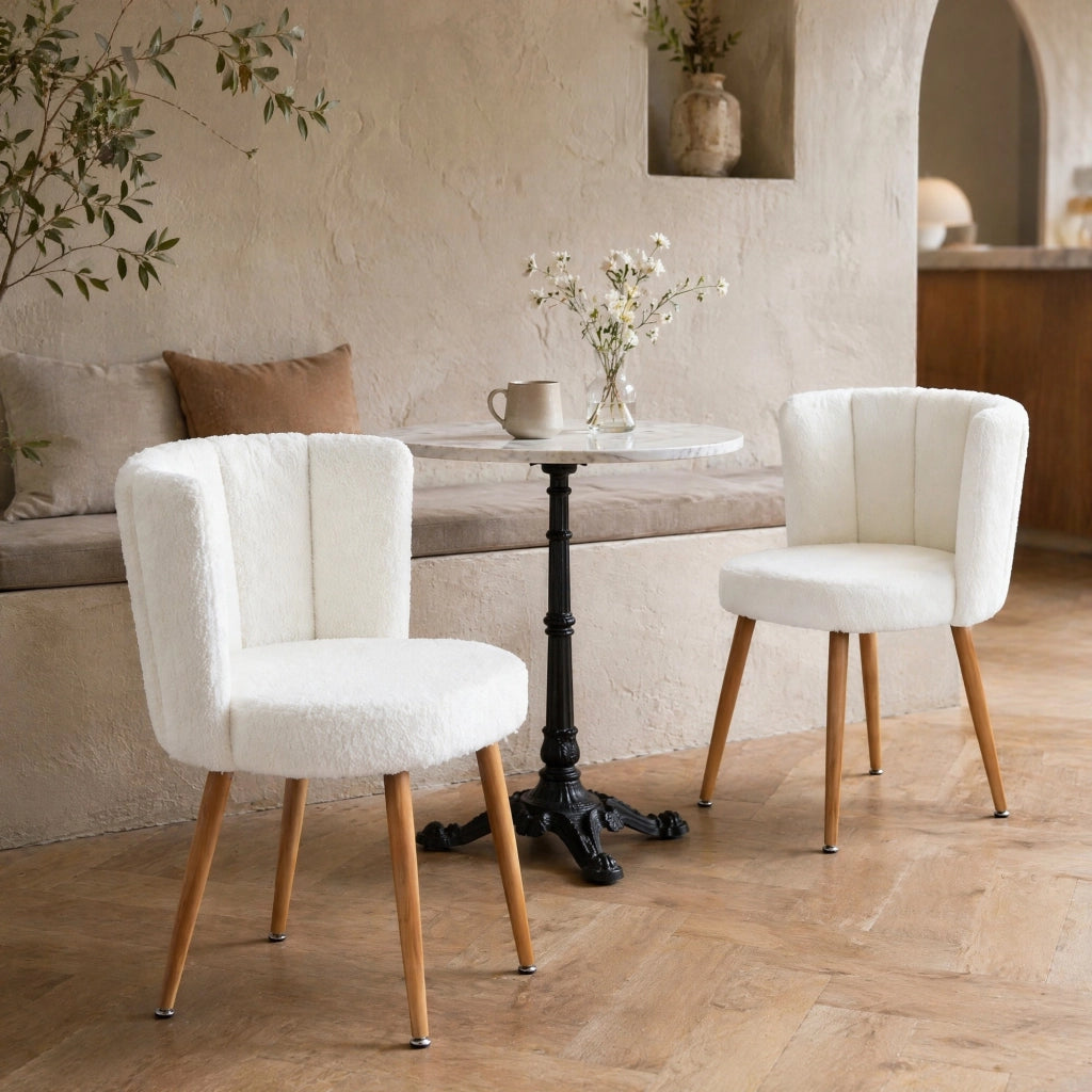 SEDIA Set da 2 pezzi Schienale ergonomico 64x40x58 cm Bianco Tessuto Teddy