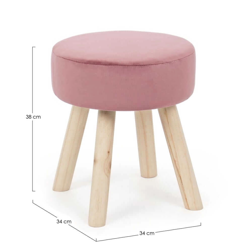 Set di 2 Sgabelli Rotondi in Velluto con Gambe in Legno - MIREILLE