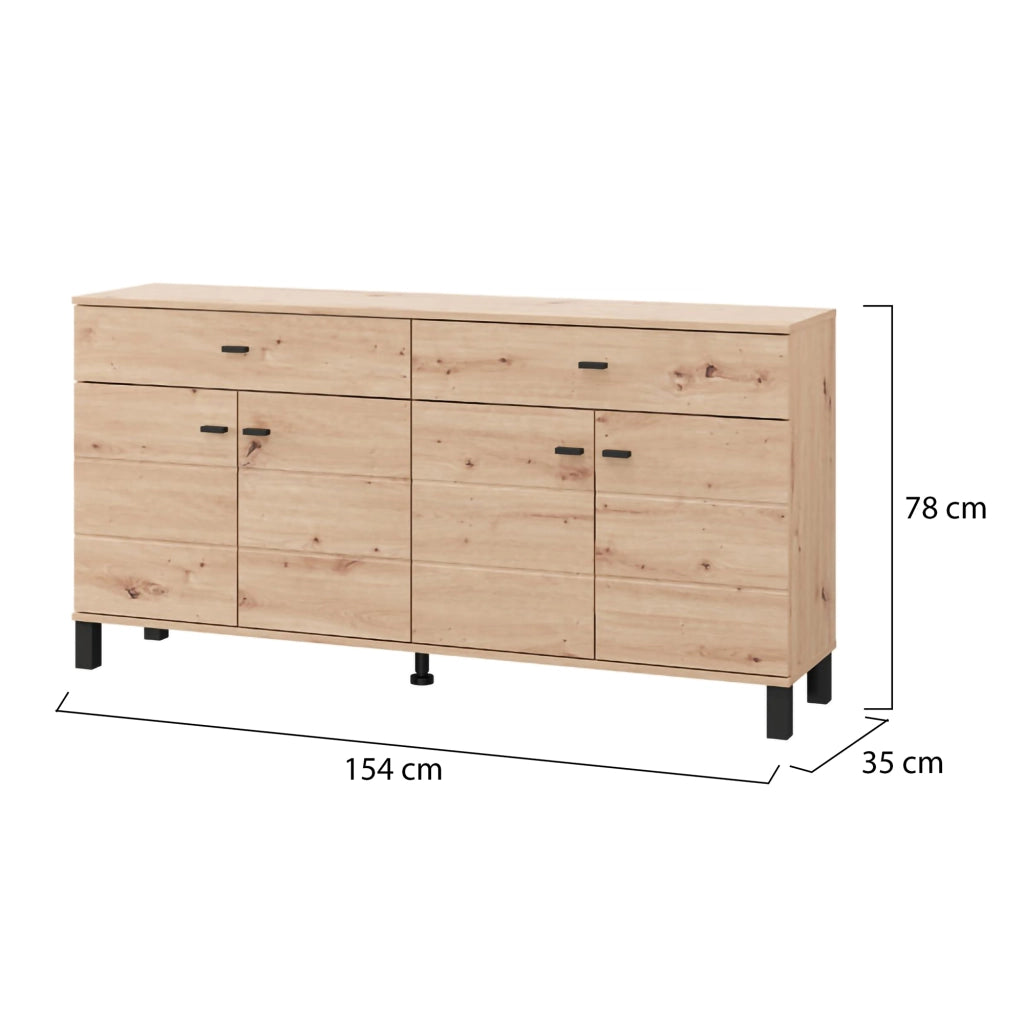 Madia Barich, Credenza 2 Cassetti, 154x35x78h cm Marrone Rovere Nodi