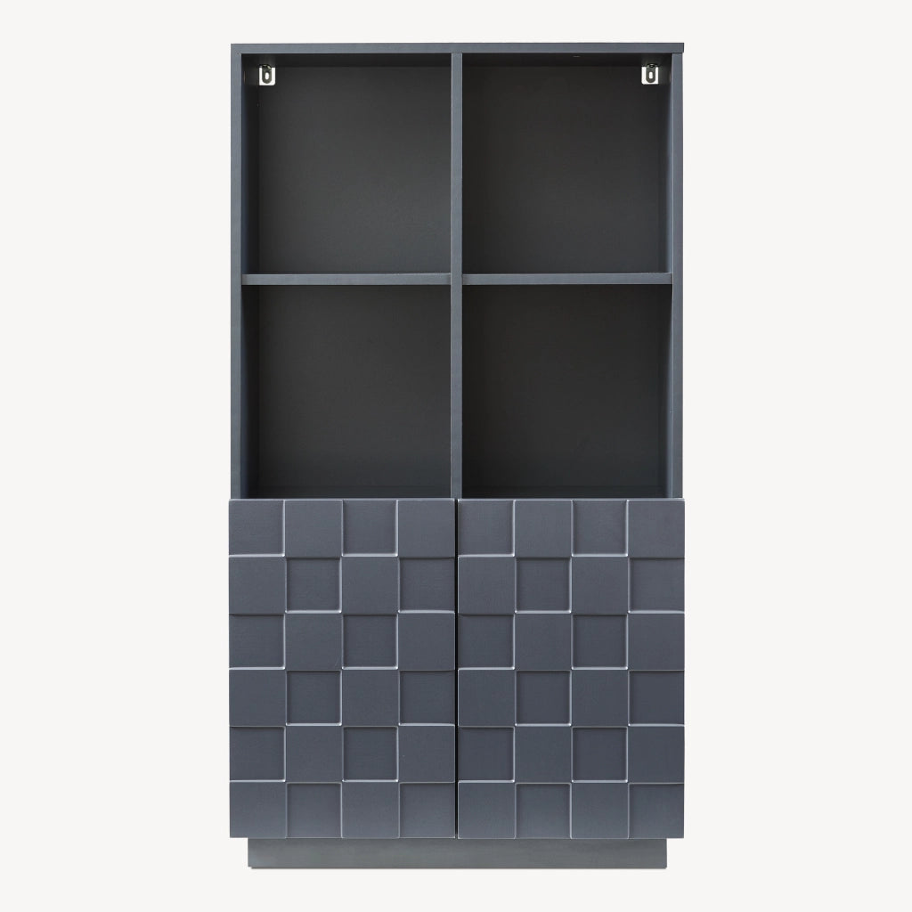 Armadio Comò Alto Bopibobro a 2 Ante Credenza con 4 Ripiani Aperti e 4 Vani Chiusi 118 x 64 x 30 cm - Grigio Scuro [en.casa]