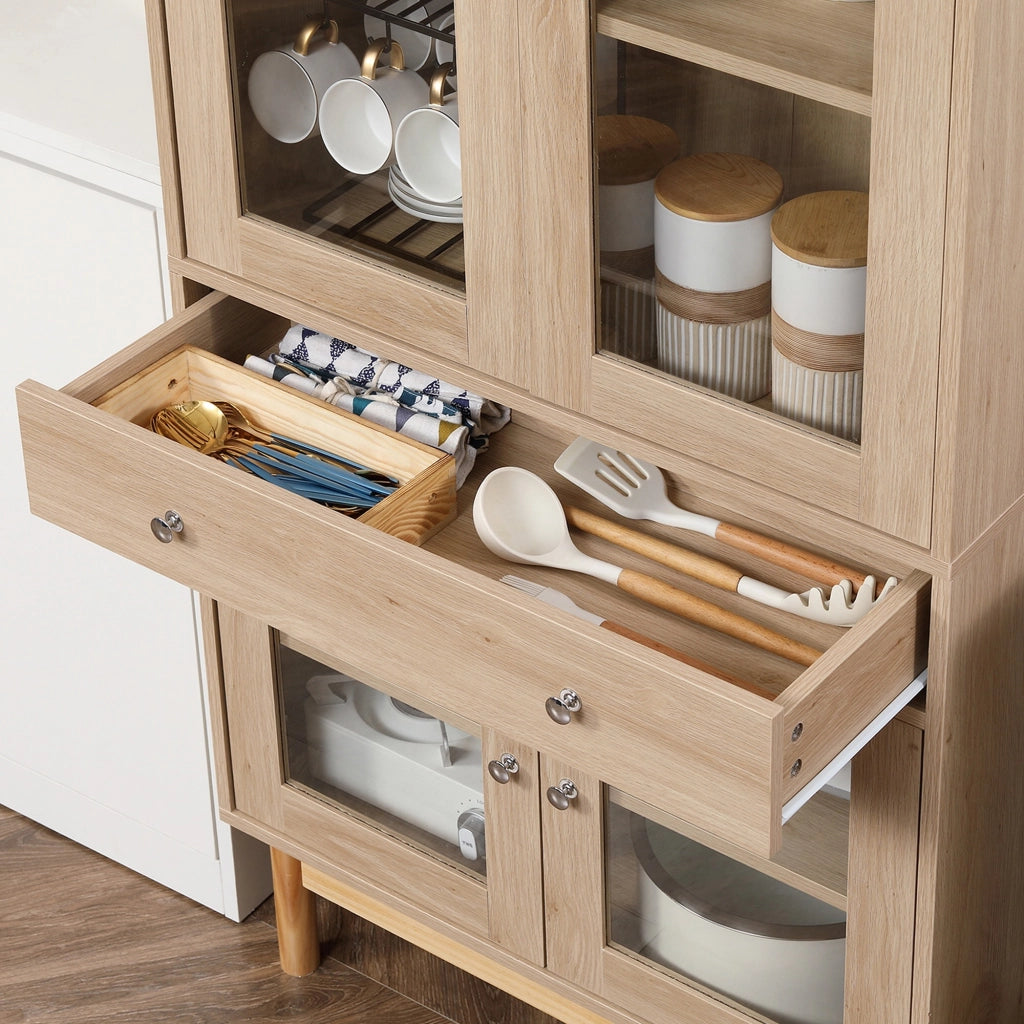 EASYCOMFORT  Credenza Moderna per Cucina in Legno con Ante in Vetro, Cassetto e Mensole Regolabili, 76x40x183cm