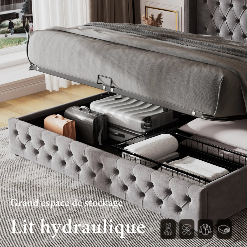 Letto orecchio borchie – 140x190 cm – idraulico fondo impermeabile – flanella grigia