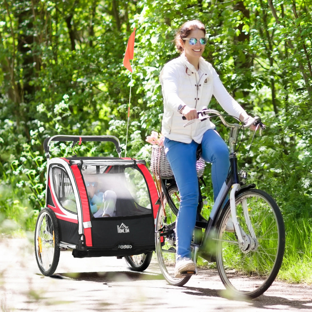 Carrello per Biciclette Bambini 2 in 1 con Funzione Jogger ¨C zephmum ¨C Rosso e Nero 142x75x101 cm