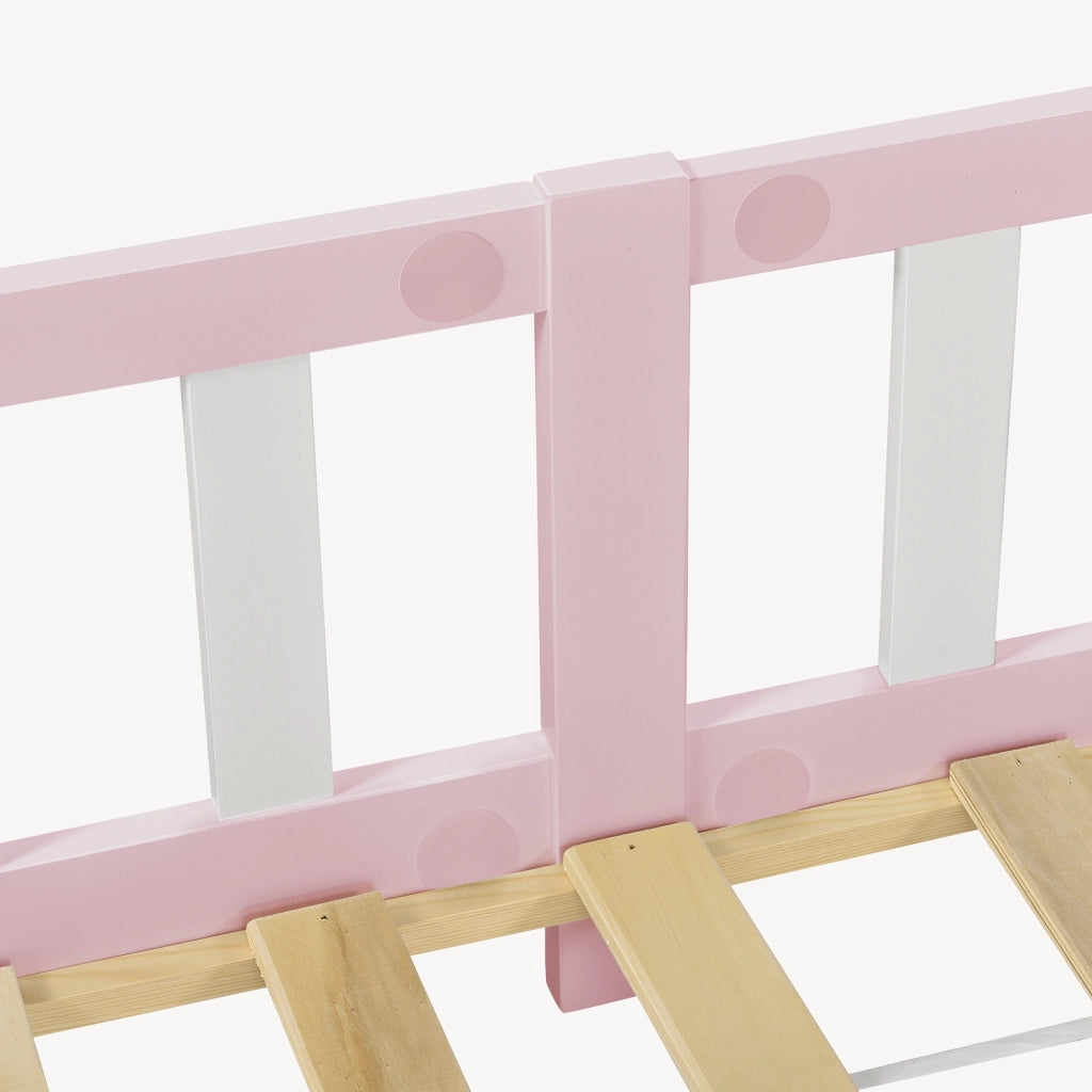 Letto per Cameretta Treviolo a Forma di Casetta in Stile Montessori 90x200 cm Rosa/Bianco [en.casa]