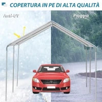 Tendone per Auto in Acciaio Zincato con Kit di Ancoraggio, 5.95x2.94x2.6m - Bianco