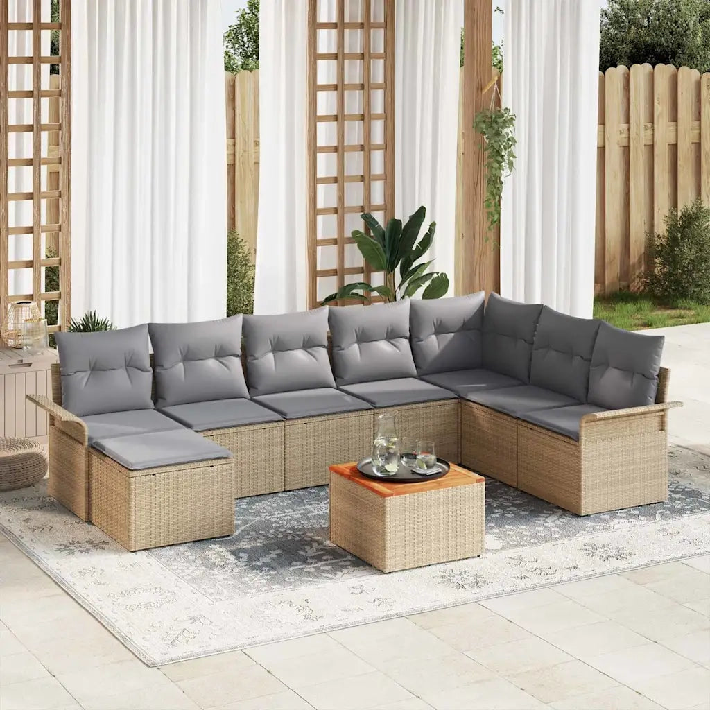 Set Divano da Giardino 9 pcs Beige e Grigio Chiaro polyrattan 3356033