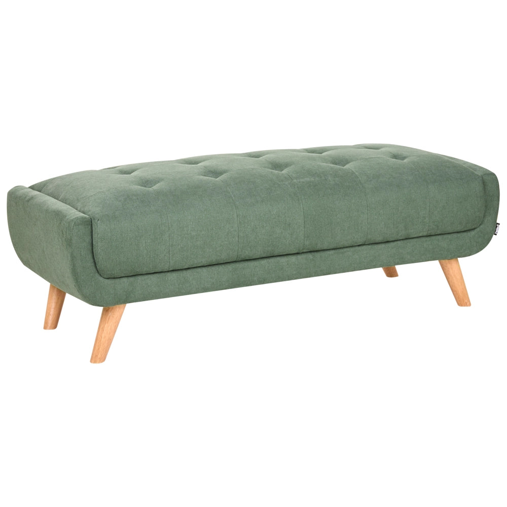 Divano a due posti in tessuto con poggiapiedi cuscini decorativi e gambe in legno trapuntatura decorativa stile retrò verde
