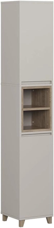 Armadio per il bagno Elnor, Bianco/quercia, 30 x 170 cm con 2 porte