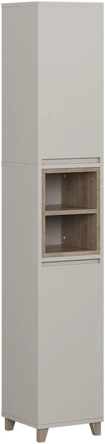 Armadio per il bagno Elnor, Bianco/quercia, 30 x 170 cm con 2 porte