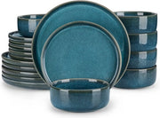 Set di piatti da tavola reattivi - 18 pezzi - Ceramica - Blu - Piatti da dessert, piatti da zuppa, piatti da portata - Per 6 persone