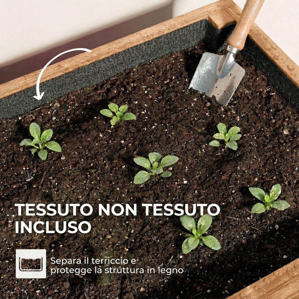 Letto da Giardino Rialzato, Fioriera Verticale in Legno con Drenaggio e Rivestimento.