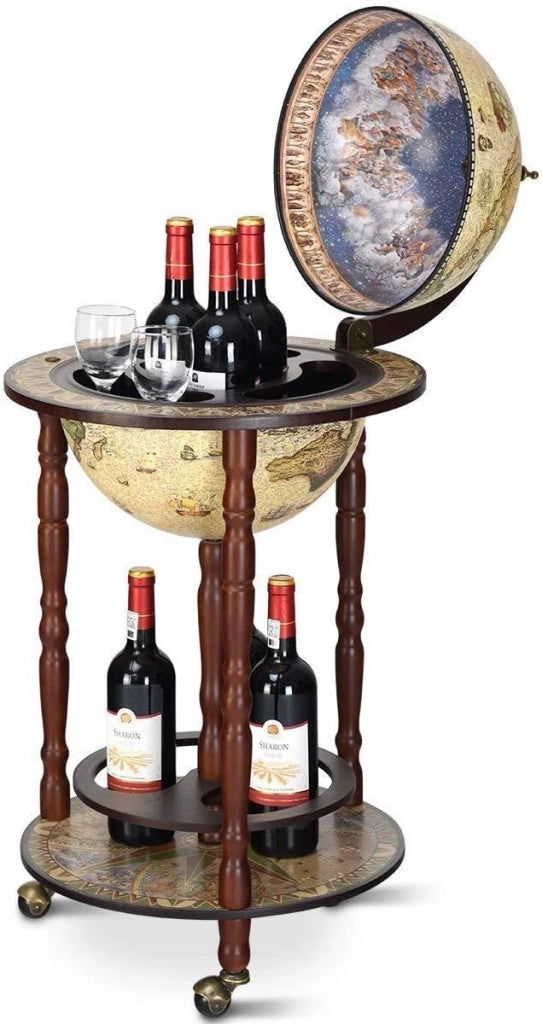 Mappamondo Bar con Ruote Mobili, Porta Liquori Stile Retrò (Beige 45 x 45 x 88cm)