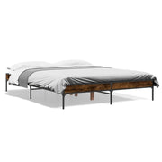Letto matrimoniale | Letto per adulti | Giroletto Rovere Fumo 140x200 cm in Legno Multistrato Metallo